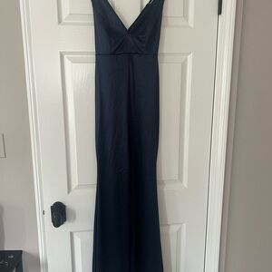Lulu's Midnight Blue Satin Dress